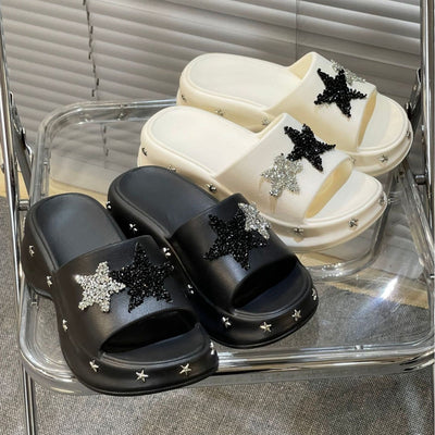 Damen Glamouröse Slides mit funkelnden Sternenapplikationen Fudus