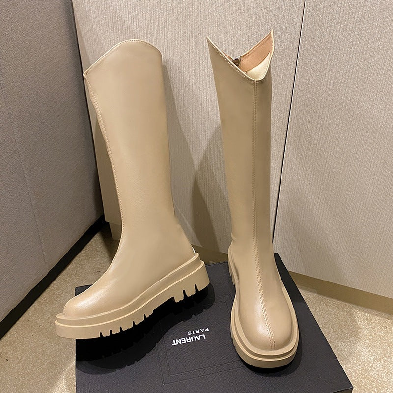 Damen Trendige kniehohe Stiefel mit Blockabsatz und schmalem Schnitt Fudus