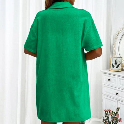 Damen lässige Kurzarmbluse mit Knopfleiste und Brusttasche Fudus