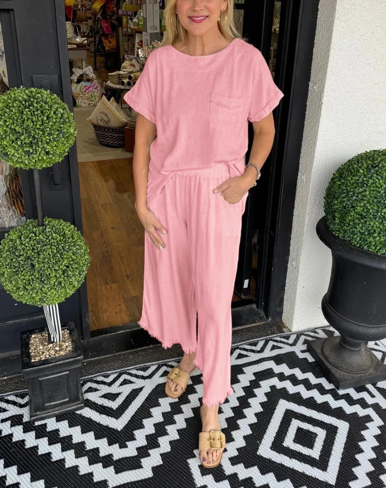 Damen Lässiger Jumpsuit mit seitlichem Puffärmel und elastischem Taillenbund Fudus