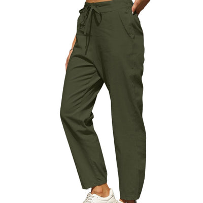 Damen Bequeme Relaxed-Fit Hose mit verstellbarem Bund und seitlichen Taschen Fudus