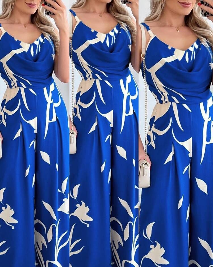 Damen Eleganter Jumpsuit mit überkreuzten Trägern und fließendem Schnitt Fudus