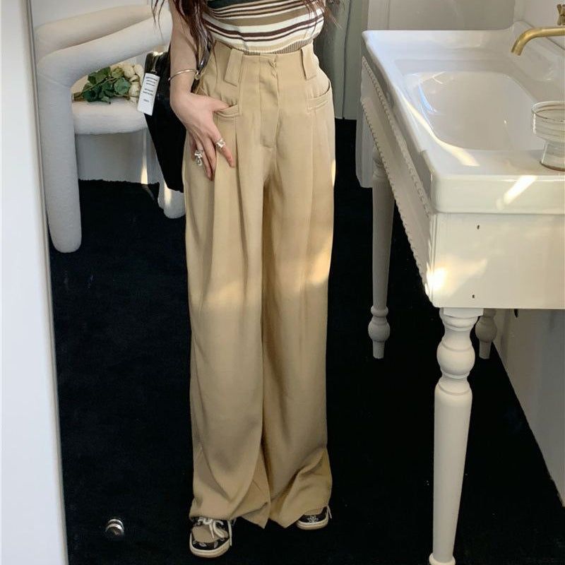 Damen weite Anzughose mit eleganten Falten und hohen Bund Fudus