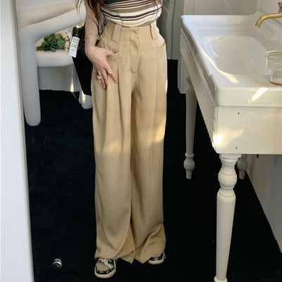 Damen weite Anzughose mit eleganten Falten und hohen Bund Fudus