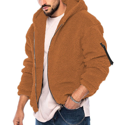 Herren Teddy-Fleece-Jacke mit Kapuze Fudus