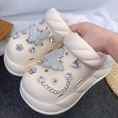 Damen Komfortable und luxuriöse Clogs mit glamourösem Schmuckdetail und weichem Futter Fudus