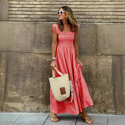 Damen Luftiges Maxikleid mit Rüschenärmel und voluminösem Saum Fudus