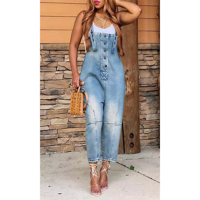 Damen Overall aus Denim mit Knopfdetail Fudus