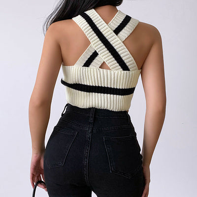 Damen Cropped Top mit V-Ausschnitt und Strukturmuster Fudus