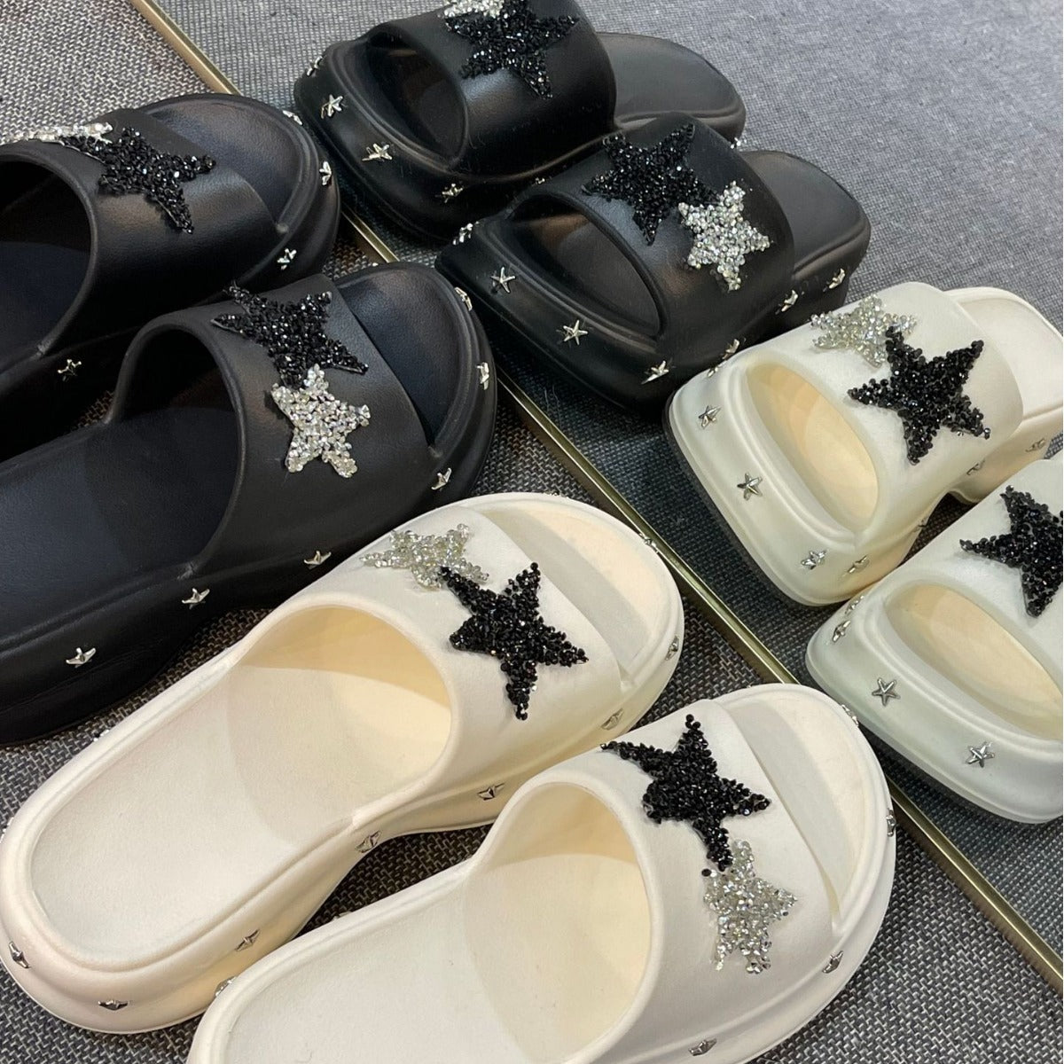 Damen Glamouröse Slides mit funkelnden Sternenapplikationen Fudus