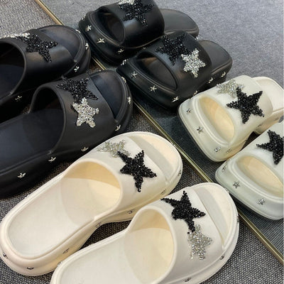 Damen Glamouröse Slides mit funkelnden Sternenapplikationen Fudus