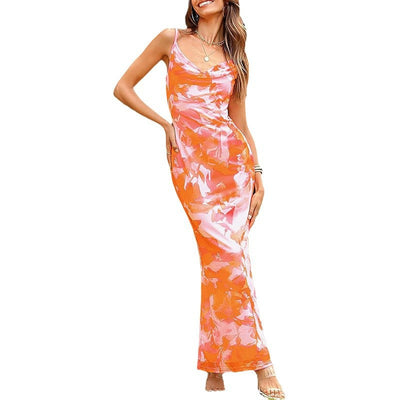 Damen Maxikleid mit elegantem V-Ausschnitt und floralen Akzenten Fudus