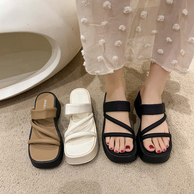 Damen Plateau-Sandalen mit breiten Riemen und ergonomischem Fußbett Fudus