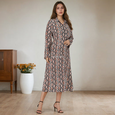 Damen Etuikleid mit Schlangenmotiv und langem Ärmel Fudus