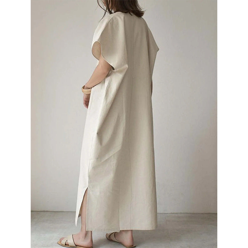 Damen Maxi-Kleid mit tiefem V-Ausschnitt und Seitenschlitzen Fudus