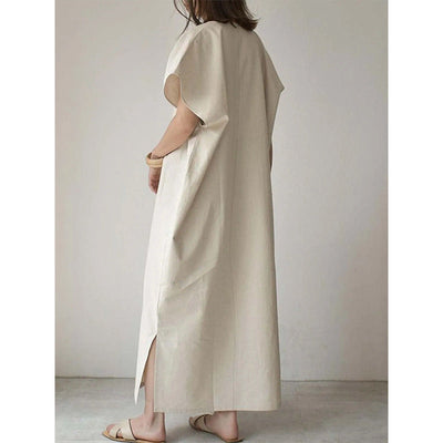 Damen Maxi-Kleid mit tiefem V-Ausschnitt und Seitenschlitzen Fudus