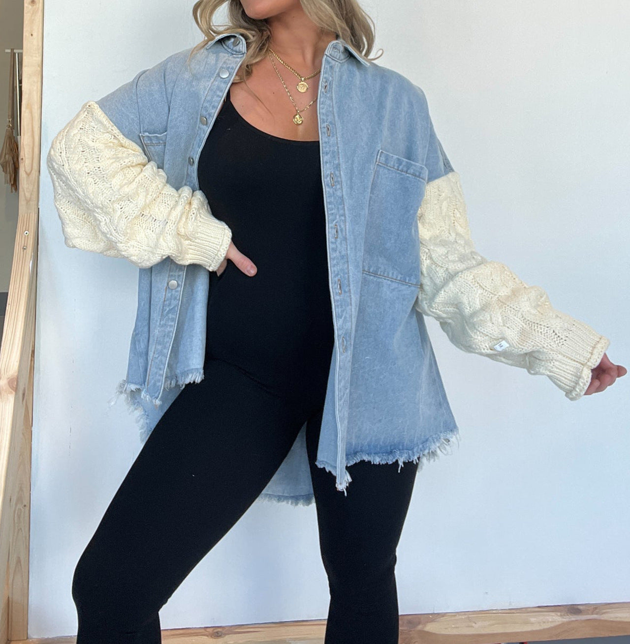 Damen Oversized Hemd mit Strickärmeln Fudus