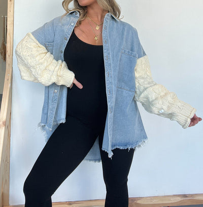 Damen Oversized Hemd mit Strickärmeln Fudus