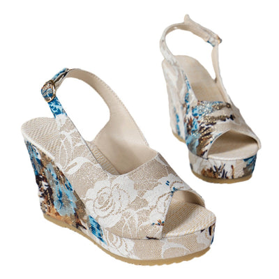 Damen Wedge-Sandalen mit floralem Design und rutschfester Sohle Fudus