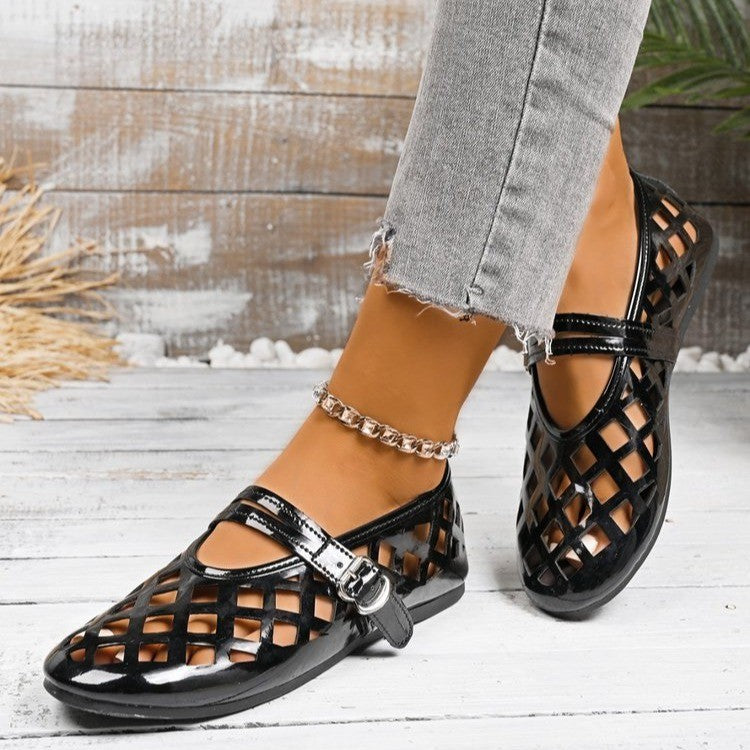 Damen Ballerinas mit dekorativen Netzdetails und verstellbarem Riemen Fudus