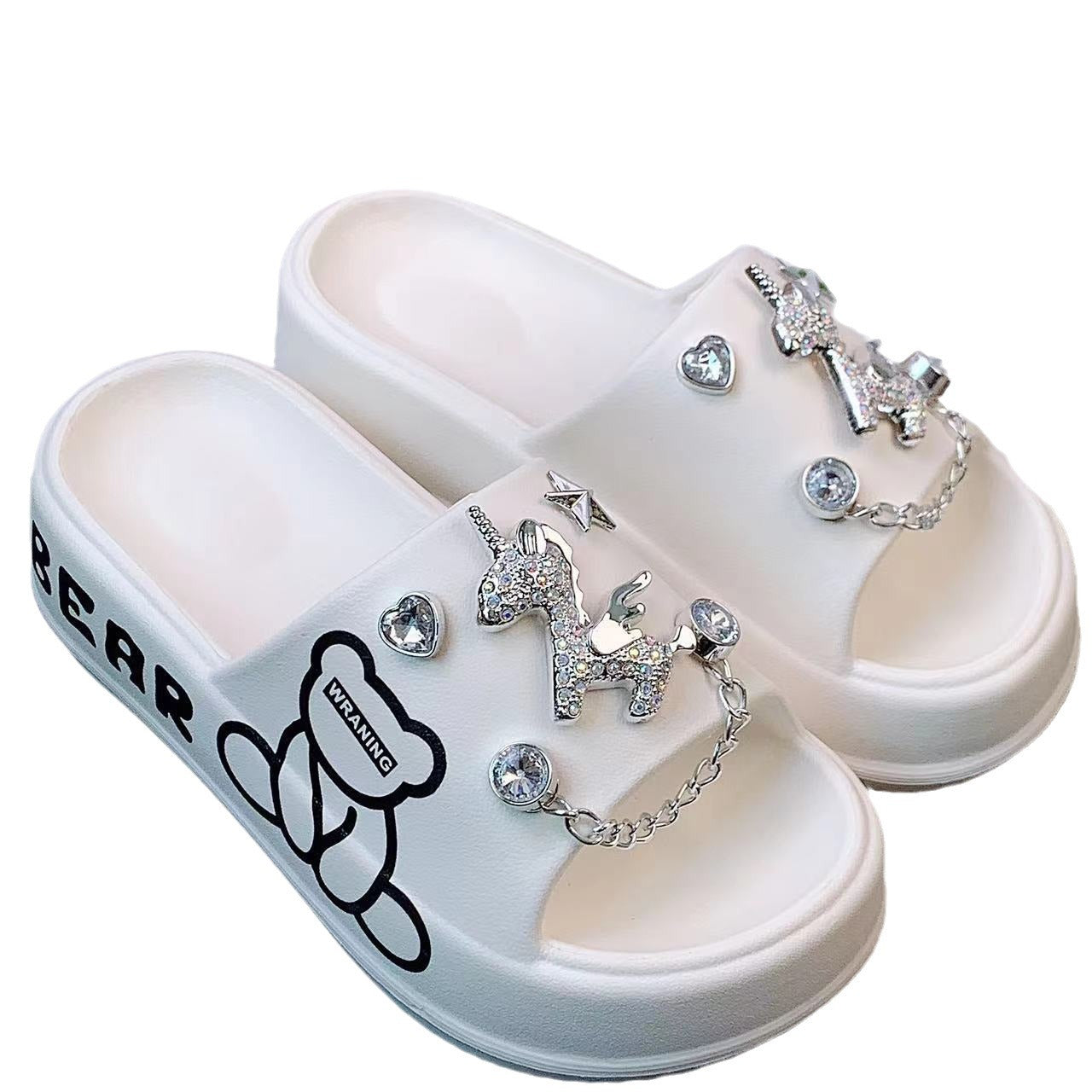 Damen Kreative Pantoletten mit glitzernden Tiermotiven und Schmuckdetails Fudus