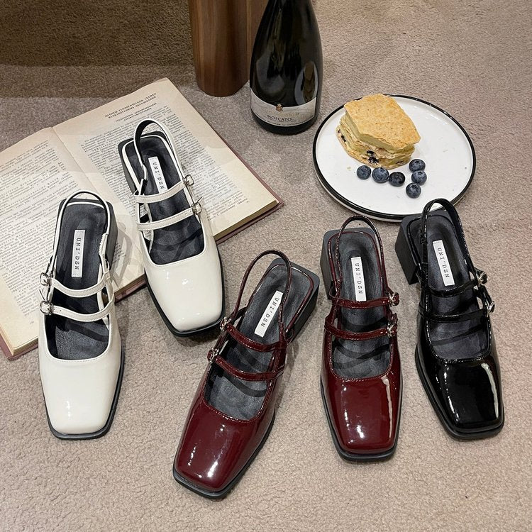 Damen Slingback-Pumps mit schickem zweifachem Riemen und glänzender Oberfläche Fudus