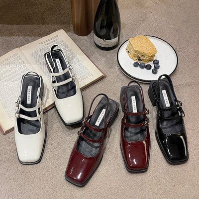 Damen Slingback-Pumps mit schickem zweifachem Riemen und glänzender Oberfläche Fudus