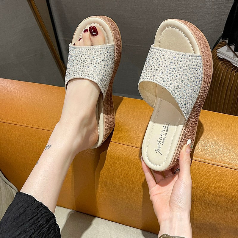 Damen Wedge-Sandalen mit funkelndem Strass und komfortablem Fußbett Fudus