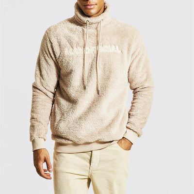 Herren gemütlicher Fleece-Pullover mit hohem Kragen und Kordelzug Aliams
