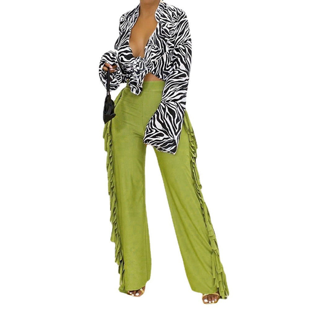 Damen Palazzo-Hose mit fransigen Details Fudus