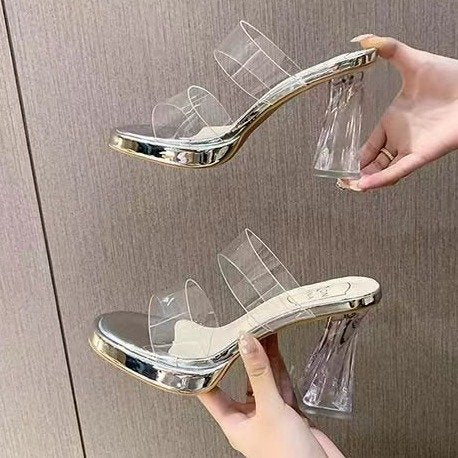Damen Transparente High Heels mit ausgefallenem Blockabsatz und modischem Design Fudus
