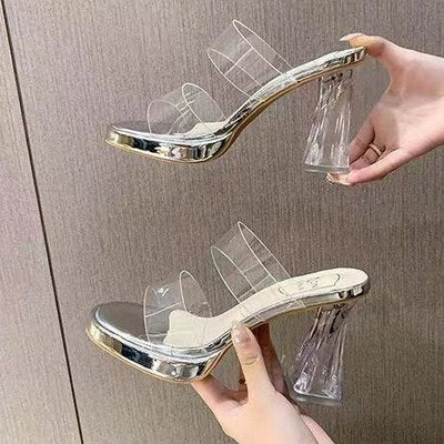 Damen Transparente High Heels mit ausgefallenem Blockabsatz und modischem Design Fudus