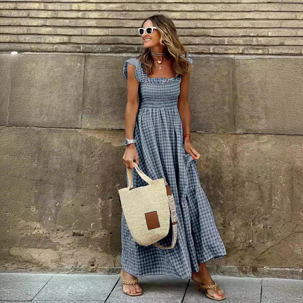 Damen Luftiges Maxikleid mit Rüschenärmel und voluminösem Saum Fudus