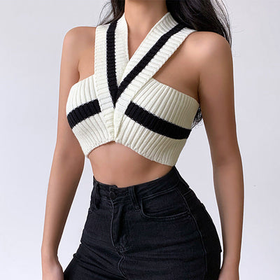 Damen Cropped Top mit V-Ausschnitt und Strukturmuster Fudus