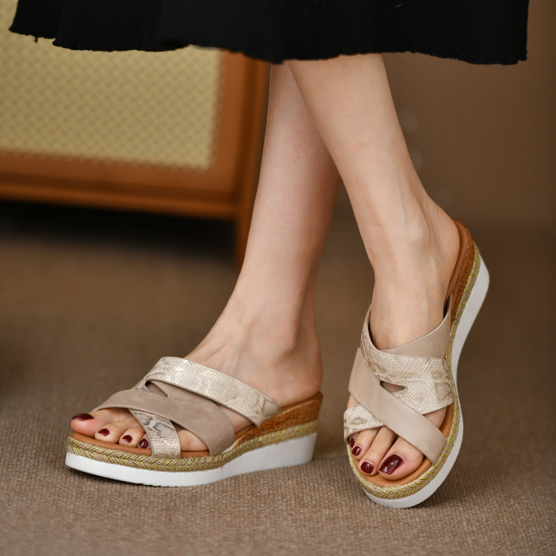 Damen Sandalen mit erhöhtem Absatz und schickem verschlungenem Design Fudus