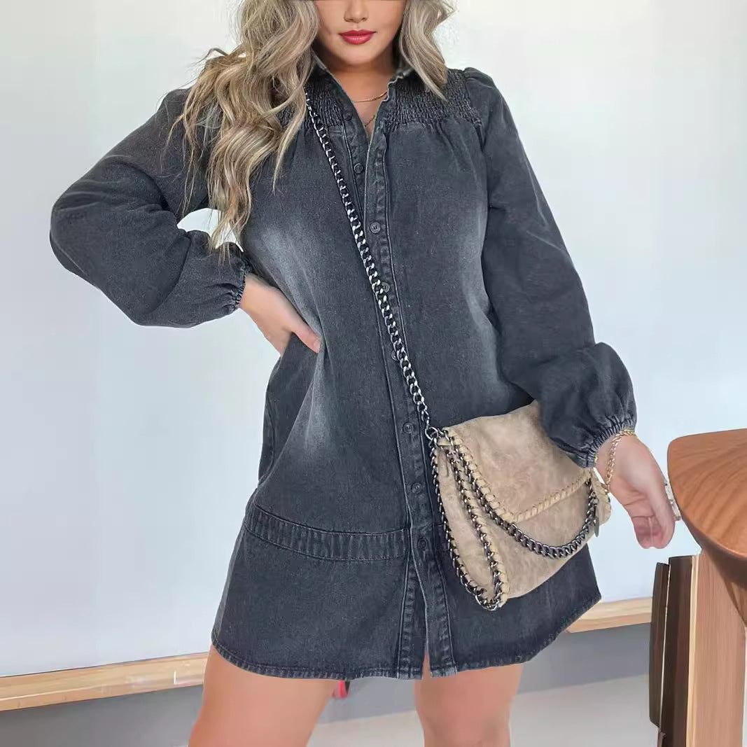 Damen Jeanshemdkleid Fudus