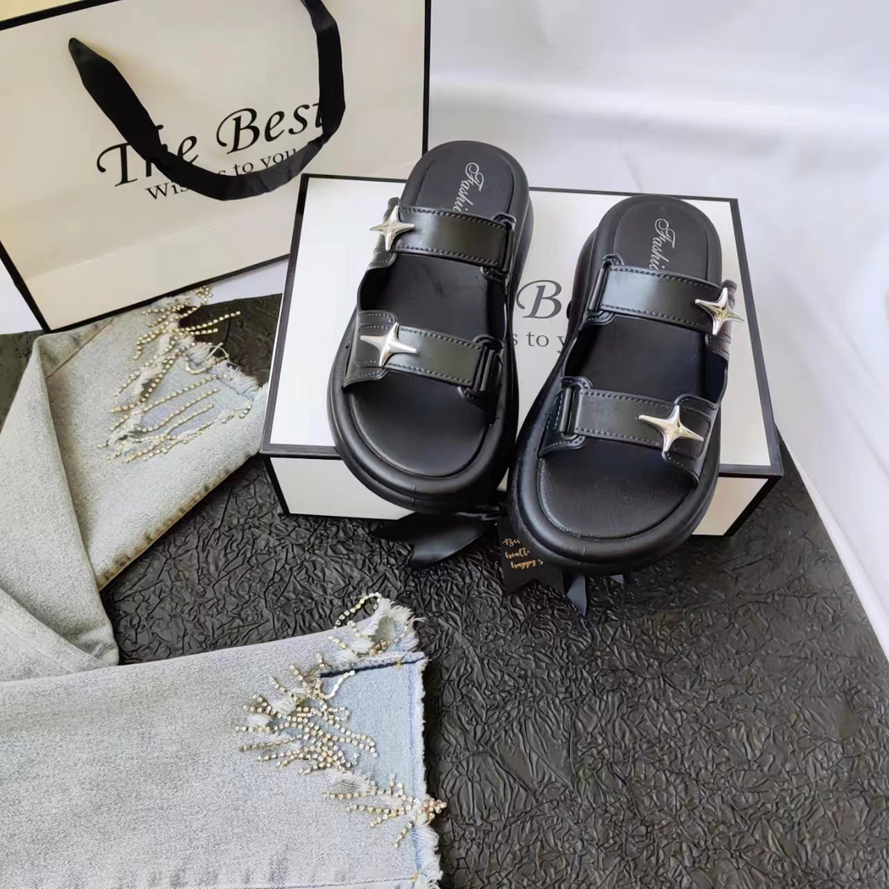 Damen Bequeme Sandalen mit modischen Schnallen Fudus