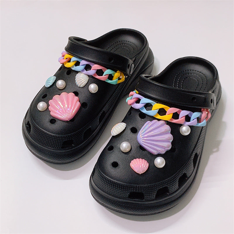 Damen Verspielte Clogs mit bunten Muschel-Accessoires Fudus
