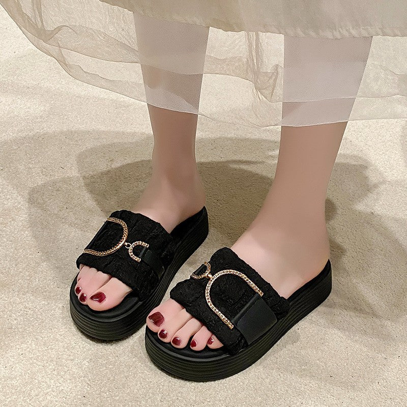 Damen Design-Pantoletten mit dekorative Riemen und rutschfester Sohle Fudus