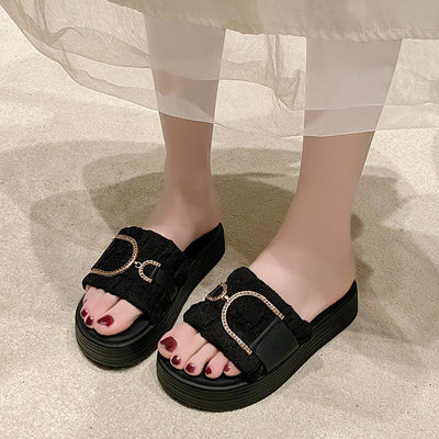 Damen Design-Pantoletten mit dekorative Riemen und rutschfester Sohle Fudus