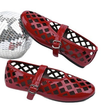 Damen Ballerinas mit dekorativen Netzdetails und verstellbarem Riemen Fudus