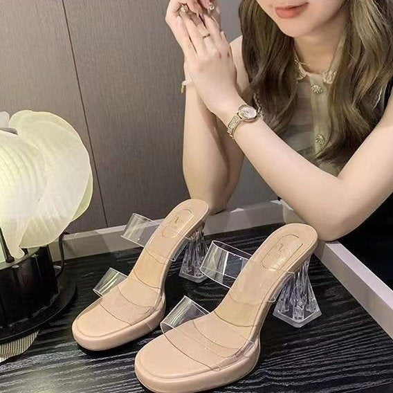 Damen Transparente High Heels mit ausgefallenem Blockabsatz und modischem Design Fudus