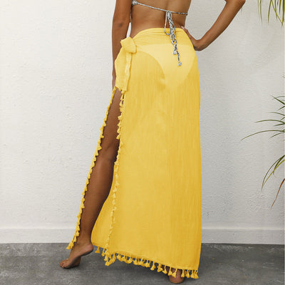 Damen Maxi-Rock mit verspielten Fransen an der Saumlinie Fudus