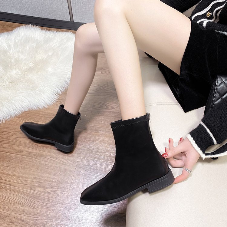 Damen Stiefeletten im eleganten minimalistischen Design mit seitlichem Reißverschluss und bequemer Sohle Fudus