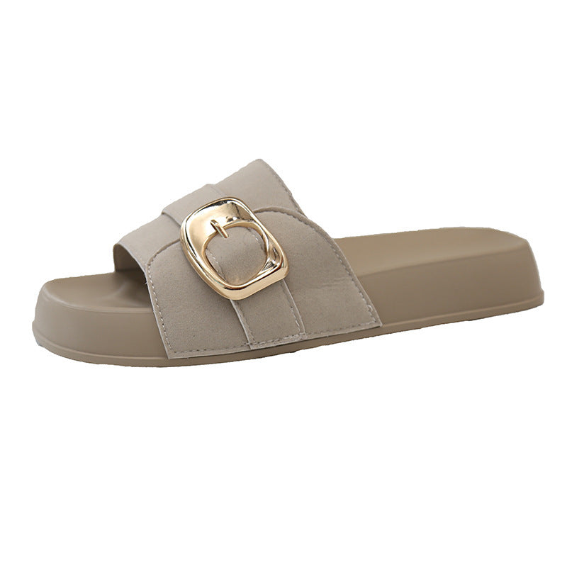 Damen Komfortable und elegante Slides mit dekorativen Schnallen Fudus