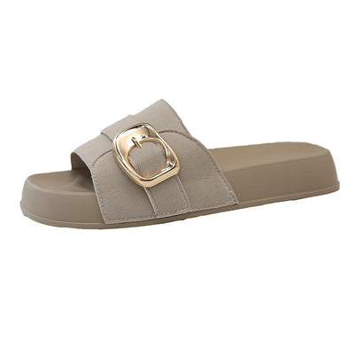 Damen Komfortable und elegante Slides mit dekorativen Schnallen Fudus