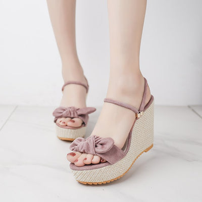 Damen Wedge-Sandalen mit dekorativem Schleifen-Design und rutschfester Sohle Fudus