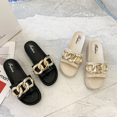 Damen Komfortable Pantoletten mit eleganten Kettenakzenten Fudus