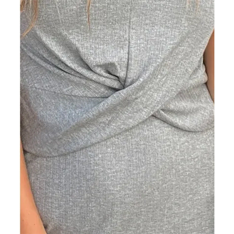 Damen lässiges Maxi-Kleid mit knotendem Detail und kurzärmeligen Schnitt Fudus