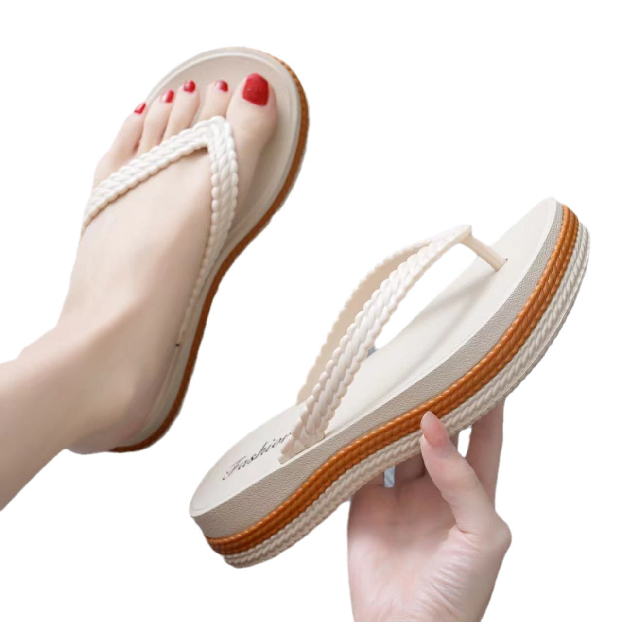 Damen Komfortable Flip-Flops mit geflochtenen Riemen und ergonomischer Sohle Fudus